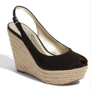 Jessica Simpson Jungle black wedges sandals sz8
